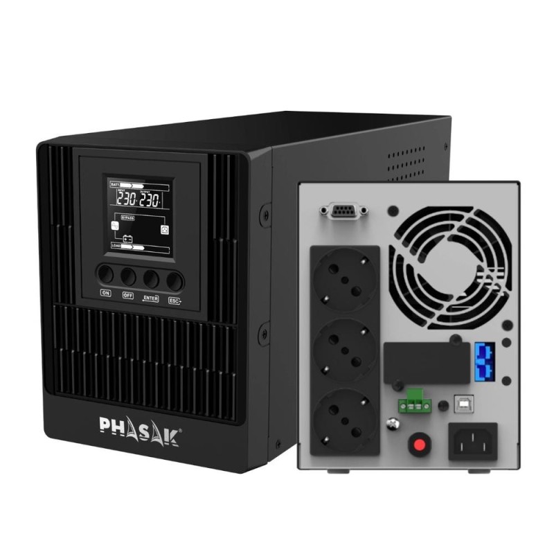 SAI Online Phasak 1000 VA Online LCD/ 1000VA-1000W/ 3 Salidas/ Formato Torre