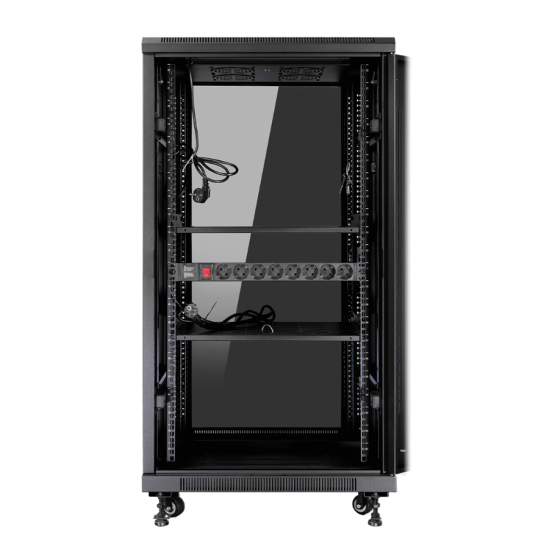 Armario rack de suelo 19 pulgadas phasak pro 27u negro 600x600 montado pho 6627