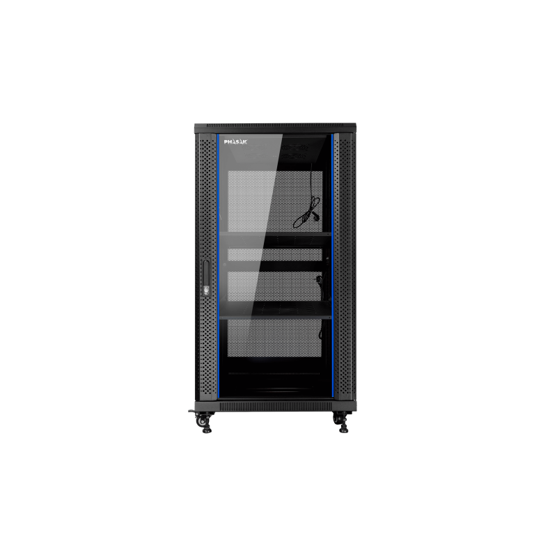 Armario rack de suelo 19 pulgadas phasak pro 27u negro 600x1000 montado pho 6127