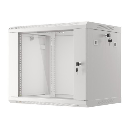 Armario lanberg mural rack 19 pulgadas 9u - 600x450 flat pack v2 puerta cristal gris