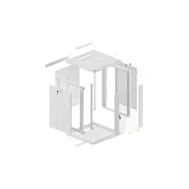 Armario lanberg mural rack 19 pulgadas 15u - 600x600 flat pack gris puerta cristal