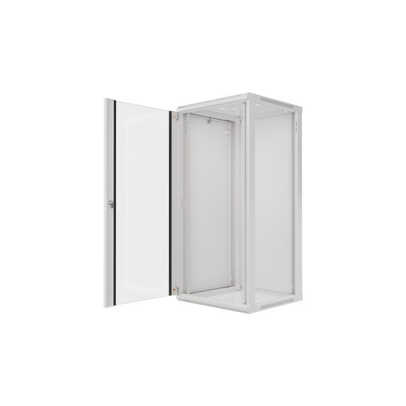 Armario lanberg mural rack 19 pulgadas 27u - 600x600 flat pack puerta cristal gris