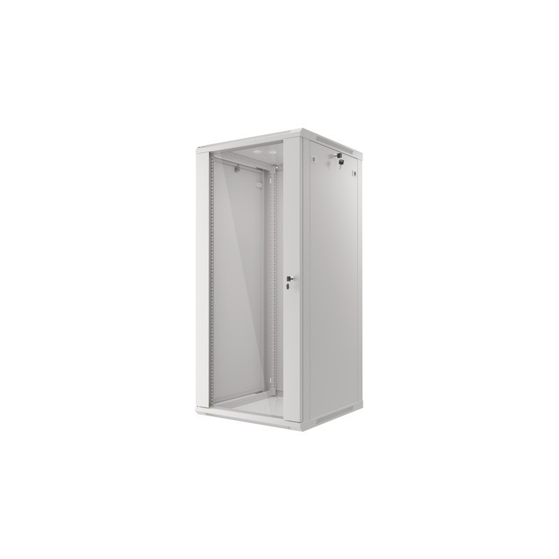 Armario lanberg mural rack 19 pulgadas 27u - 600x600 flat pack puerta cristal gris