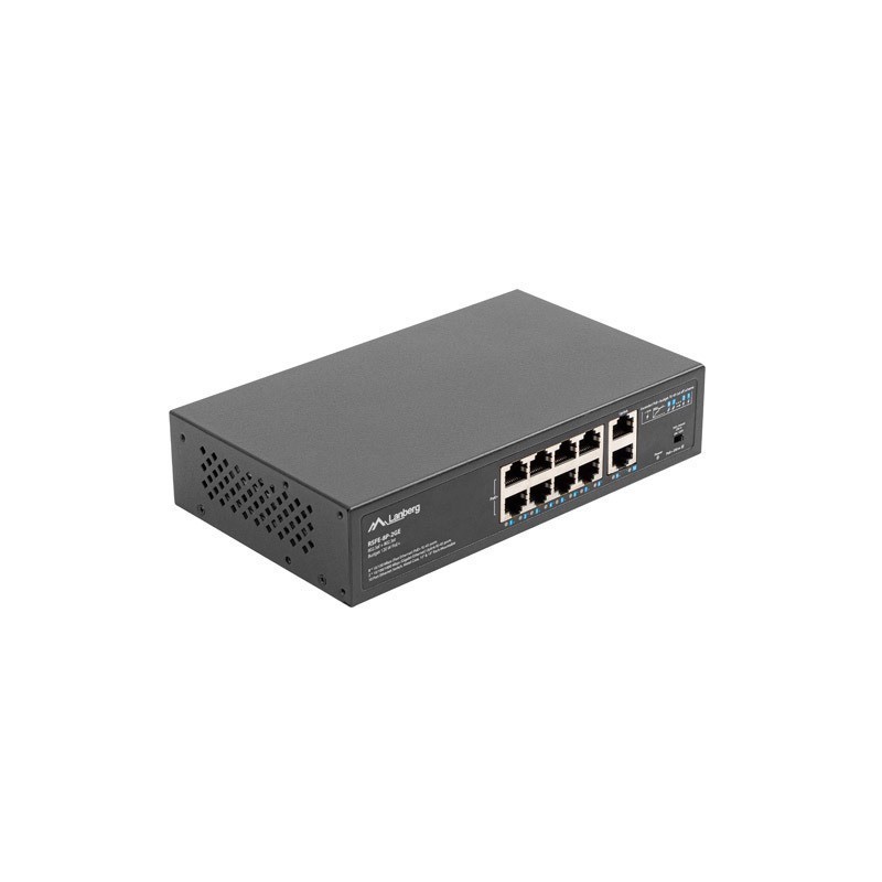 Switch lanberg 10 puertos 100mb 8xpoe+ - 2x gbit ether 120w rack 10 pulgadas - 19 pulgadas