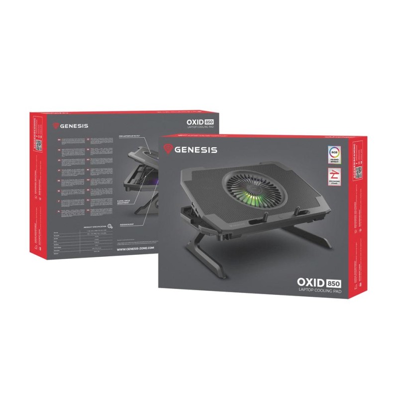 Base refrigeradora genesis oxid 850 rgb para portatil 15.6 pulgadas - 17.3 pulgadas usb