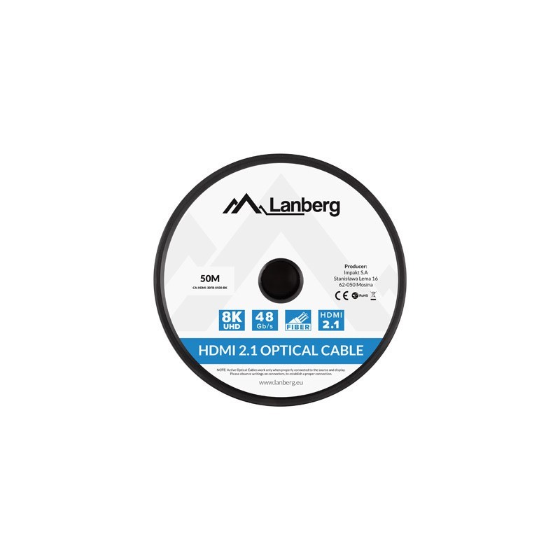 Cable hdmi aoc lanberg v2.1 m - m optico activo 8k 60hz 50m negro