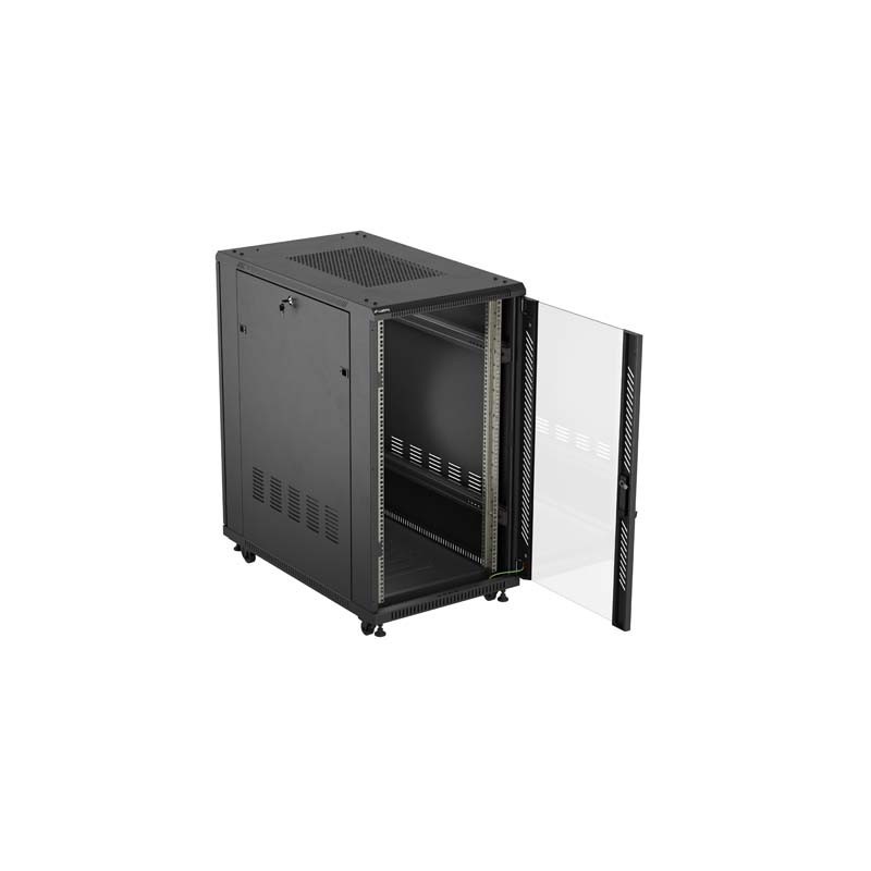 Armario lanberg rack 19 pulgadas 22u - 600x1000 flat pack puerta cristal negro