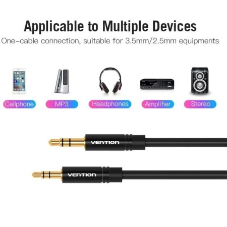 Cable Estéreo Vention BALBH/ Jack 3.5 Macho - Jack 2.5 Macho/ 2m/ Negro