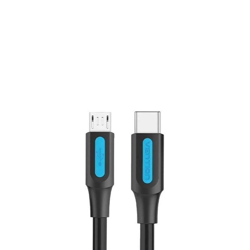 Cable USB 2.0 Tipo-C Vention COVBD/ USB Tipo-C Macho - MicroUSB Macho/ 480Mbps/ 50cm/ Negro