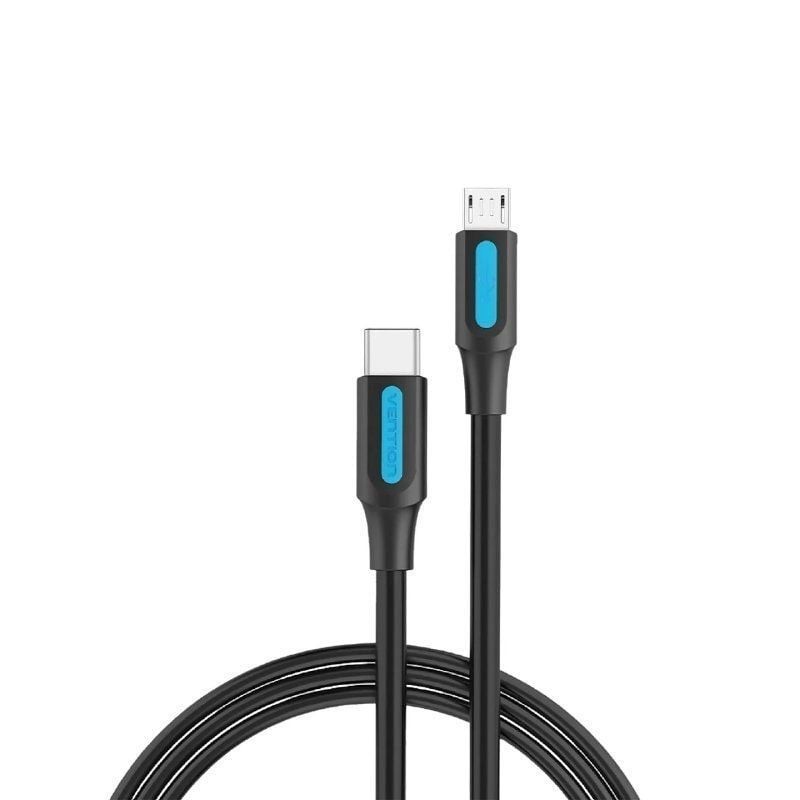 Cable USB 2.0 Tipo-C Vention COVBD/ USB Tipo-C Macho - MicroUSB Macho/ 480Mbps/ 50cm/ Negro