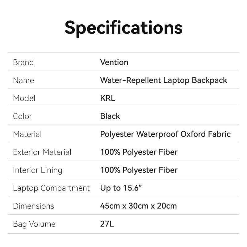 Mochila Vention KRLB0 para Portátiles hasta 15.6″/ Impermeable/ Negra