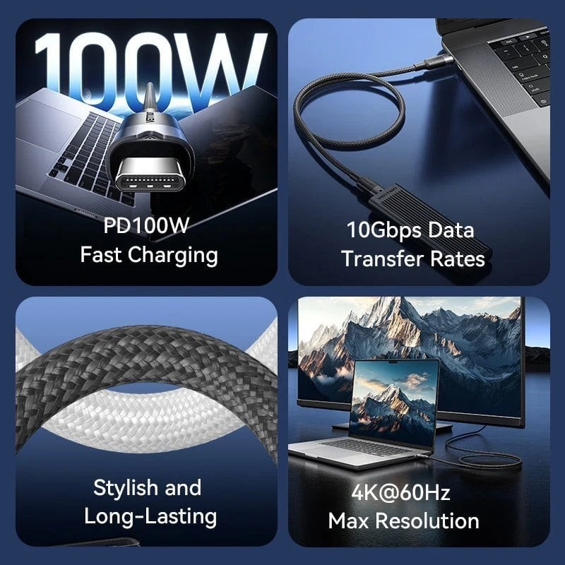 Cable USB 3.2 Tipo-C 5A Vention TRGWF/ USB Tipo-C Macho - USB Tipo-C Macho/ Hasta 100W/ 10Gbps/ 1m/ Blanco