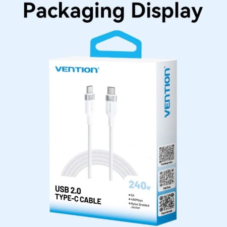 Cable USB 2.0 Tipo-C 5A Vention TRIJF/ USB Tipo-C Macho - USB Tipo-C Macho/ Hasta 240W/ 480Mbps/ 1m/ Dorado