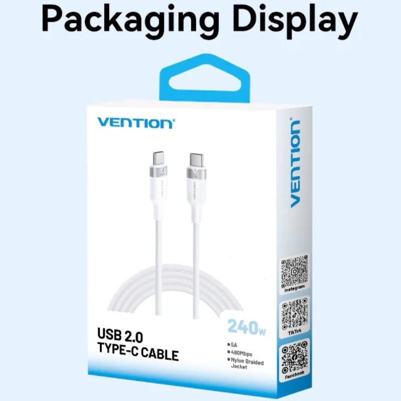Cable USB 2.0 Tipo-C 5A Vention TRIJF/ USB Tipo-C Macho - USB Tipo-C Macho/ Hasta 240W/ 480Mbps/ 1m/ Dorado