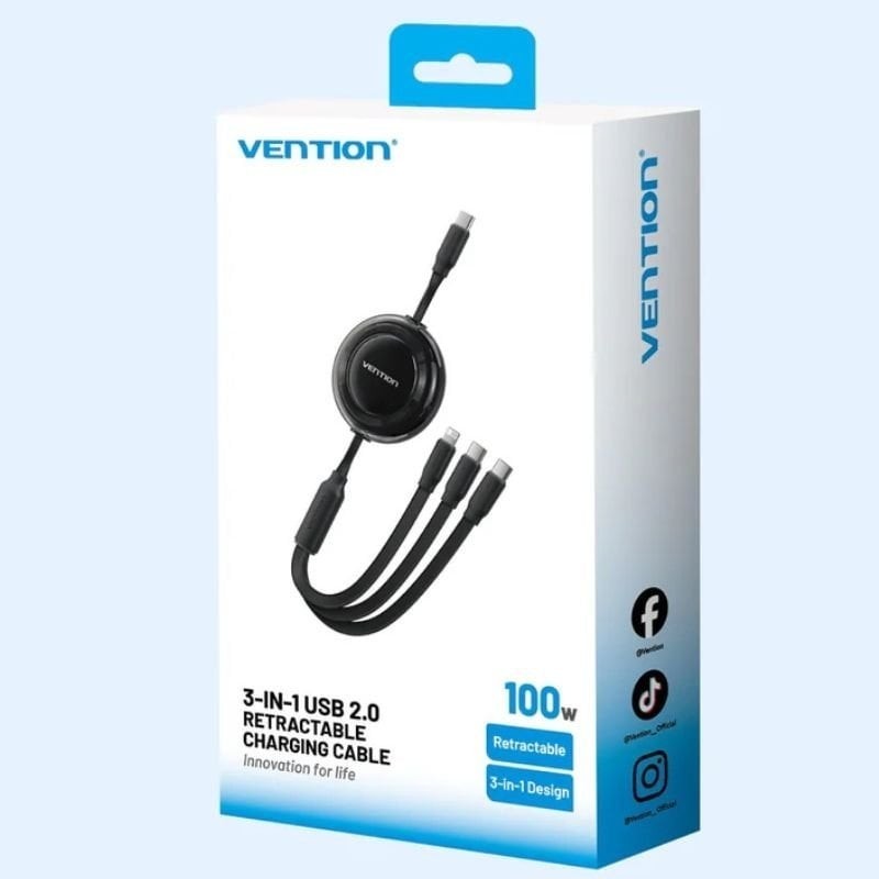 Cable USB Tipo-C 2.0 5A Vention TRKVBE/ USB Tipo-C Macho - 3x USB Tipo-C Macho/ Hasta 100W/ 480Mbps/ 1.1m/ Morado
