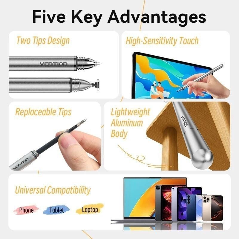 Lápiz Óptico Vention KQMH0/ para Android y Apple/ Aluminio Gris