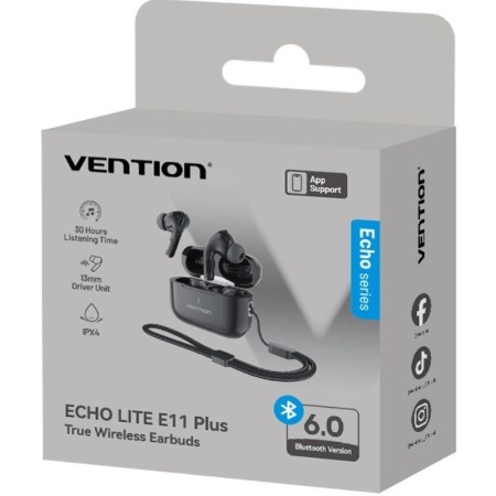 Auriculares Bluetooth Vention Echo Lite E11 Plus con estuche de carga/ Autonomía 6h/ Negros