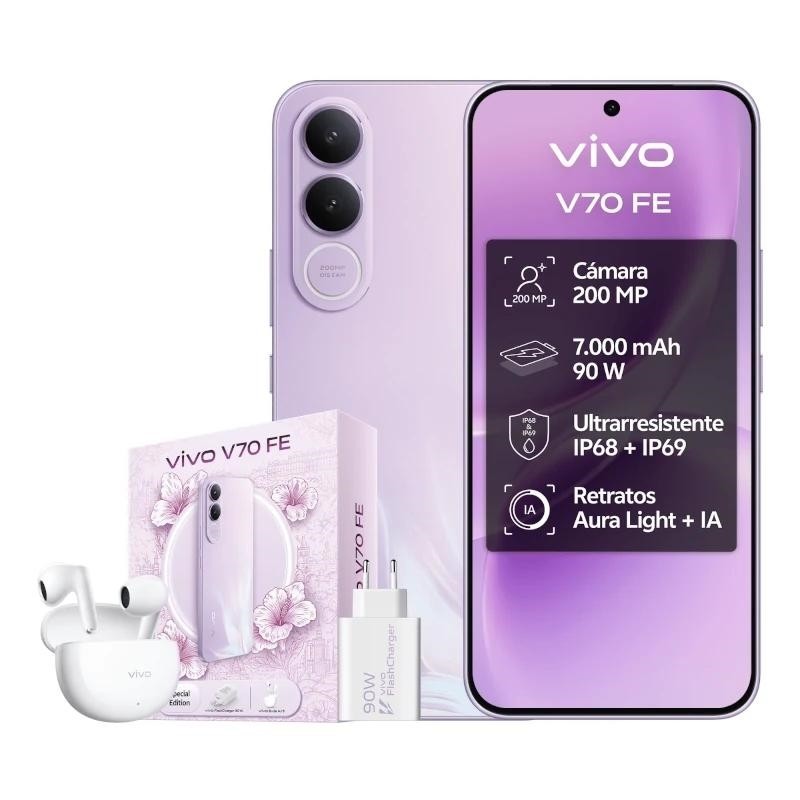 Smartphone Vivo V70 FE 8GB/ 256GB/ 6.83″/ 5G/ Púrpura/ Incluye Cargador + Auriculares