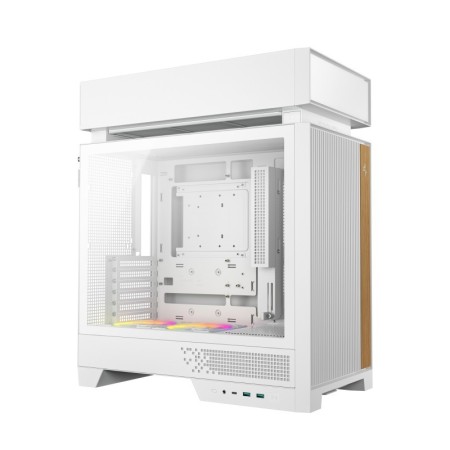 Caja ordenador gaming deepcool cl660 atx argb cristal templado blanca y madera