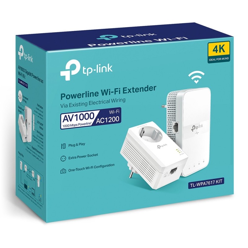 Adaptador Powerline TP-Link TL-WPA7617 KIT 1000Mbps/ Alcance 300m/ Pack de 2