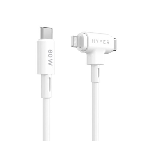 Cable usb tipo c a usb tipo c - lightning hyper 1.5m - macho - macho - blanco