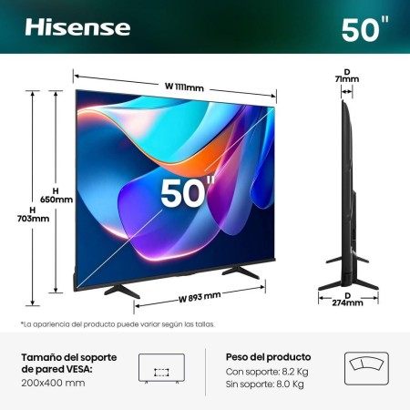 Tv hisense 50 pulgadas led 4k uhd - 50a6s - smart tv