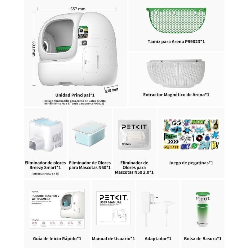 Arenero para Gatos Autolimpiable PetKit PuroBot Max Pro 2/ 76L/ Control desde APP/ Blanco