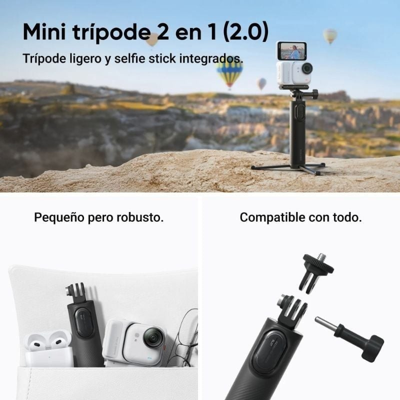 Cámara Digital Deportiva Insta360 GO Ultra Pack Creador/ 4K/ Ángulo de visión 360º/ Negra