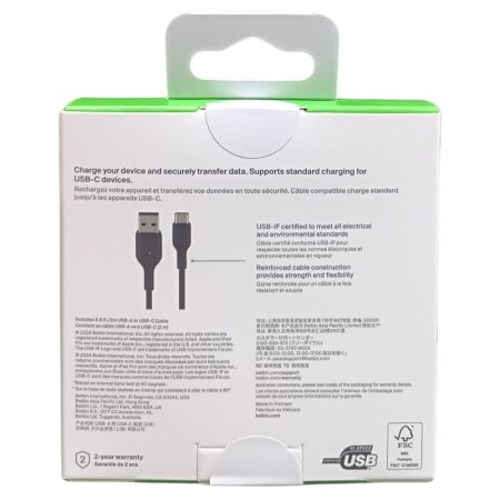 Cable usb tipo c a usb tipo a belkin 2m - macho - macho - negro