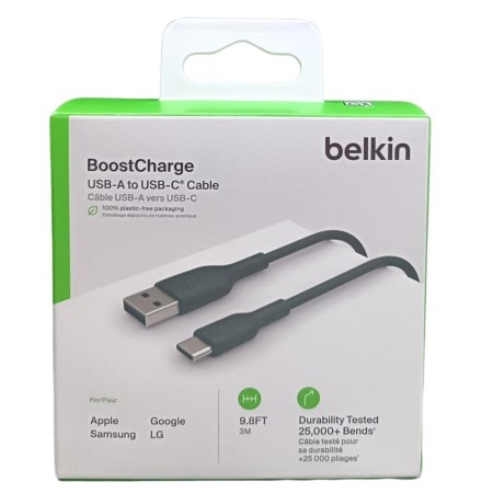 Cable usb tipo c a usb tipo a belkin 3m - macho - macho - negro