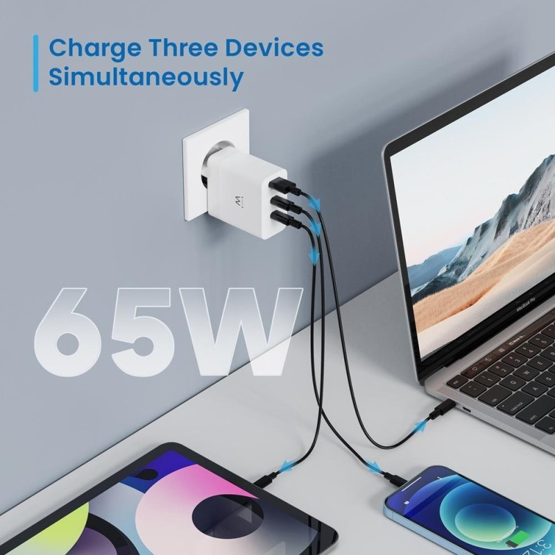 EWENT Cargador carga rapido 65w usb-c y usb-a
