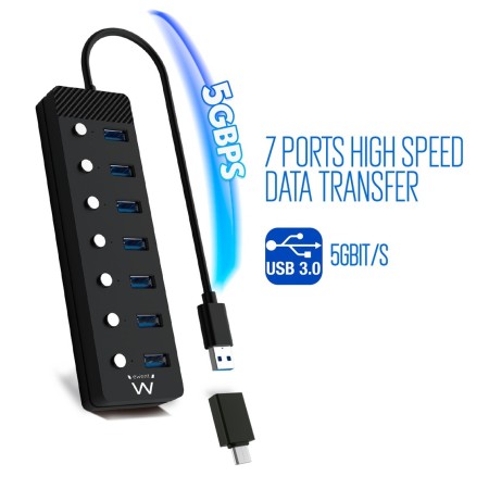 EWENT Hub usb-usb-c 7 ptos interruptor c/alimen.