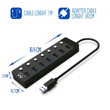 EWENT Hub usb-usb-c 7 ptos interruptor c/alimen.