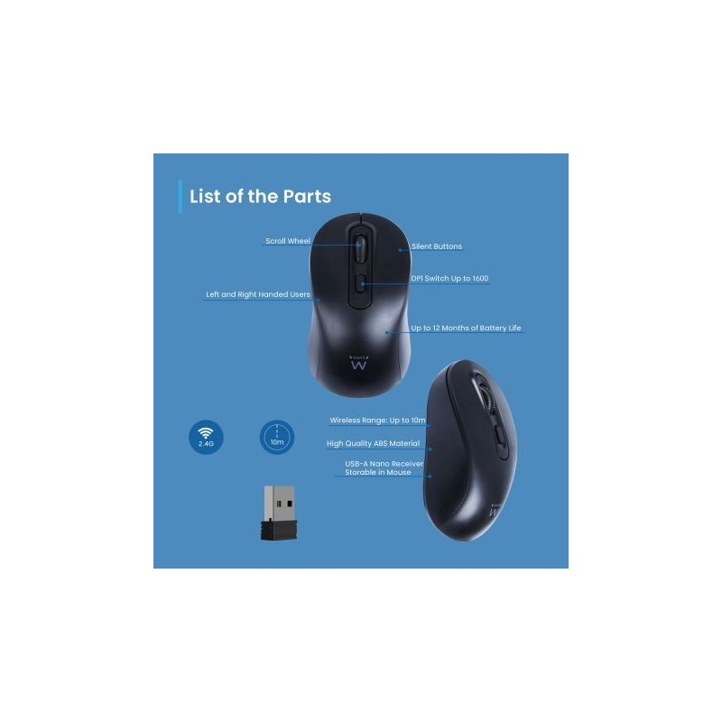 Raton inalambrico ewent ew3218 negro