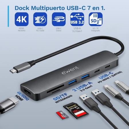 Docking station ewent ew1152 usb tipo c 7 en 1
