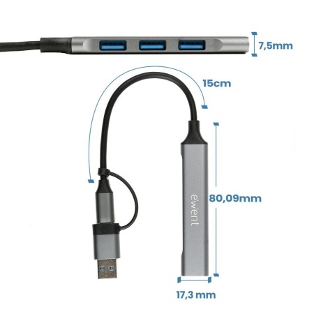 Hub ewent usb tipo c - usb 3.2 4 en 1