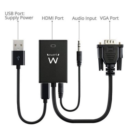 Cable adaptador ewent vga a hdmi con audio - macho - hembra