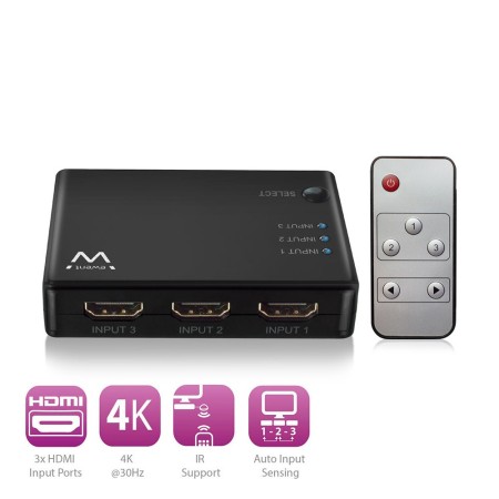 EWENT EW3730 Switch HDMI 4K 3x1con mando distancia
