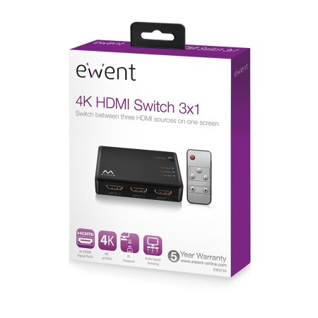 EWENT EW3730 Switch HDMI 4K 3x1con mando distancia