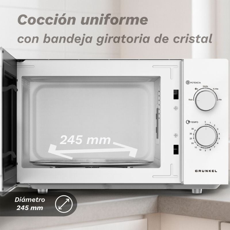 Microondas Grunkel MW-25EASY/ 850W/ Capacidad 25L/ Blanco