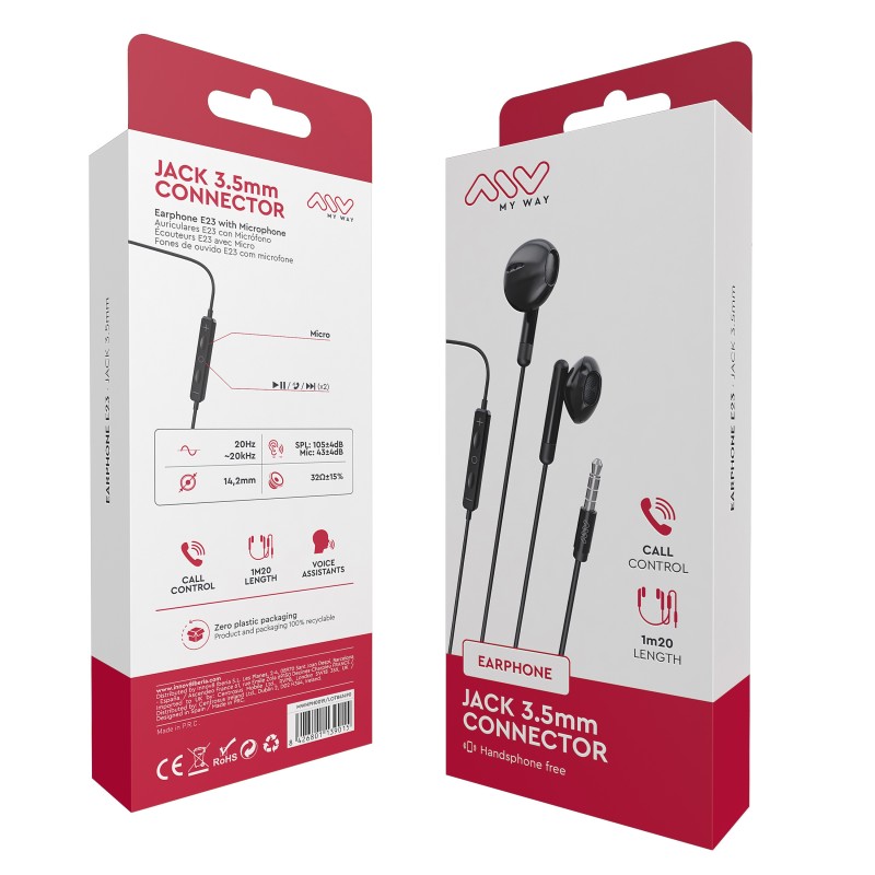 Auriculares Intrauditivos Myway MWHPH0019/ con Micrófono/ Jack 3.5/ Negros