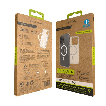 Funda muvit recycletek magsafe para apple iphone 14 pro transparente