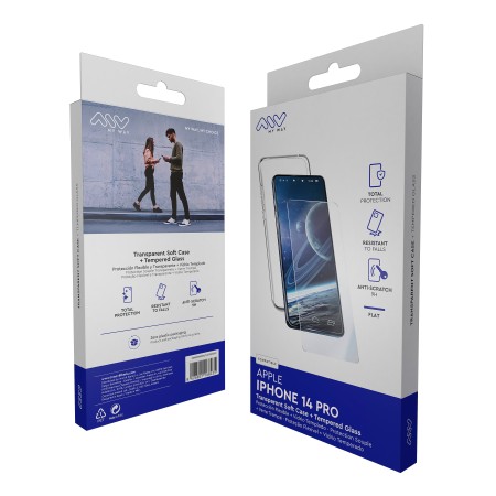 Carcasa myway para apple iphone 14 pro transparente + protector pantalla cristal templado