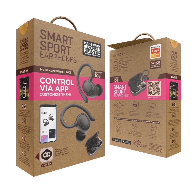 Auriculares Deportivos Bluetooth Muvit iO Smart True Wireless Sport ENC con estuche de carga/ Autonomía 6h/ Negros