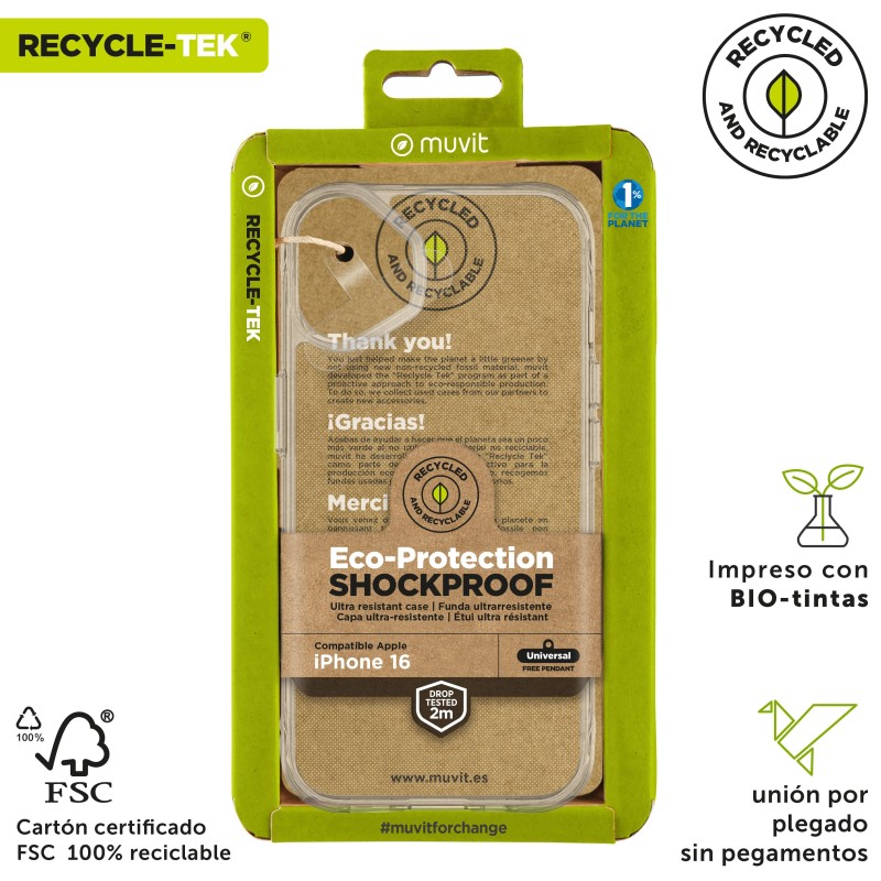 Funda muvit shockproof 2m para apple iphone 16 transparente