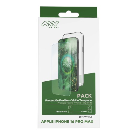 Carcasa myway para apple iphone 16 pro max transparente + protector pantalla cristal templado
