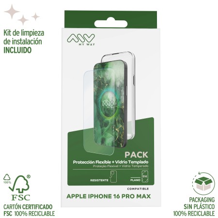 Carcasa myway para apple iphone 16 pro max transparente + protector pantalla cristal templado