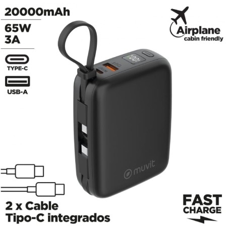 Powerbank 20000mAh Muvit For Change MCCHP0015/ 65W/ Negra