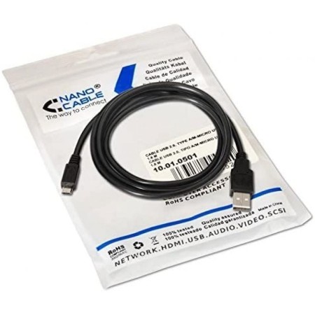 Cable usb tipo a 2.0 a micro usb tipo b nanocable 1.8m negro macho - macho