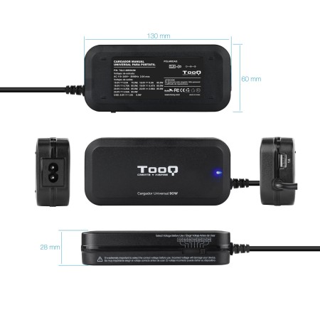 Cargador de Portátil TooQ TQLC-90BS02M/ 1xUSB/ 90W/ Manual/ 12 Conectores/ Voltaje 15-24V